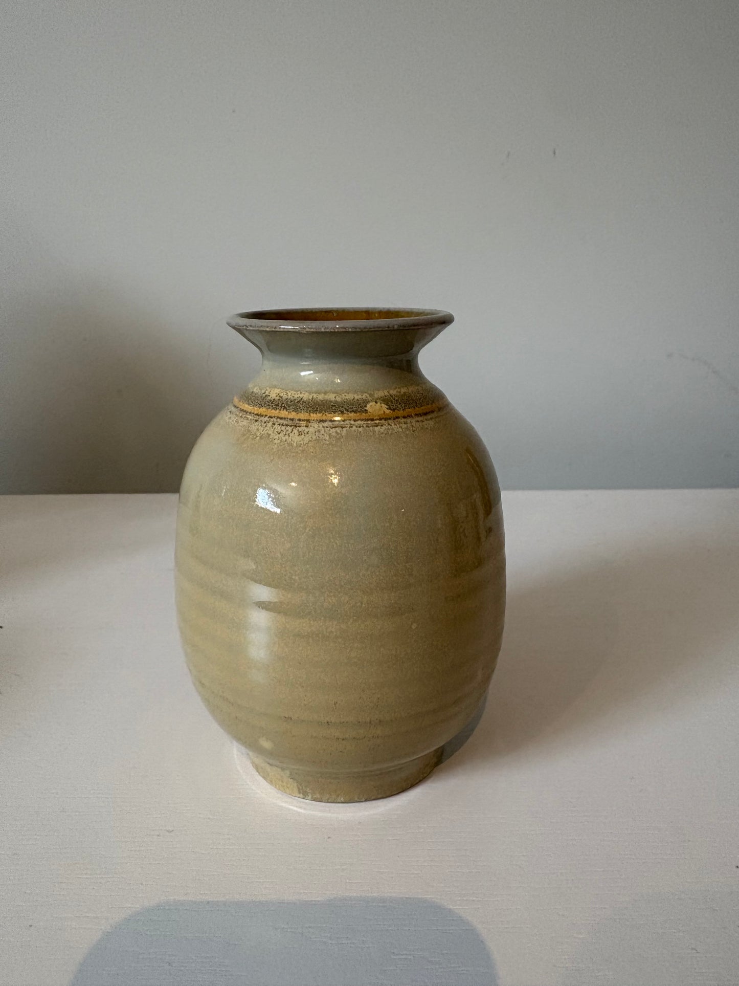 Vintage Wheel-Thrown Stoneware Vase – Celadon & Amber Glaze