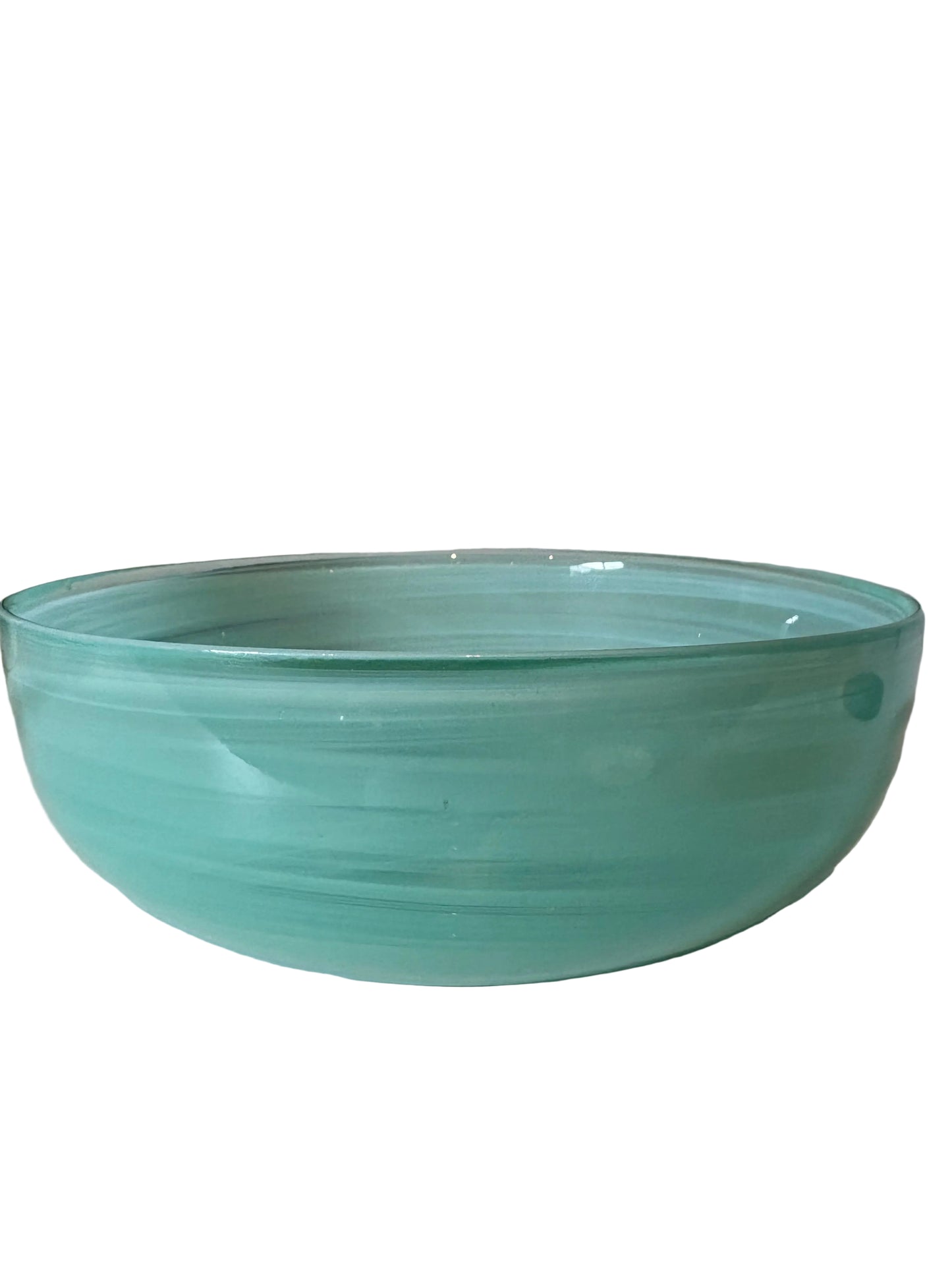 Vintage Teal Glass Bowl — Seafoam Swirl