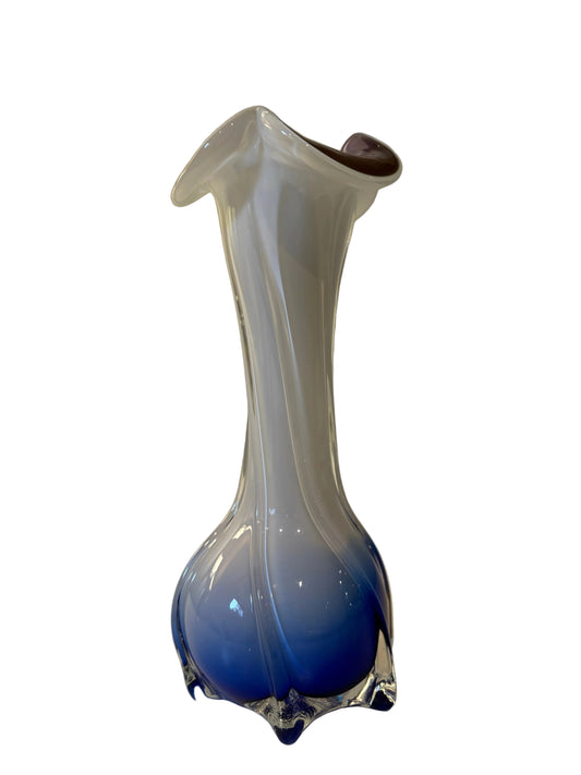 Blue and White Flared-Rim Glass Vase