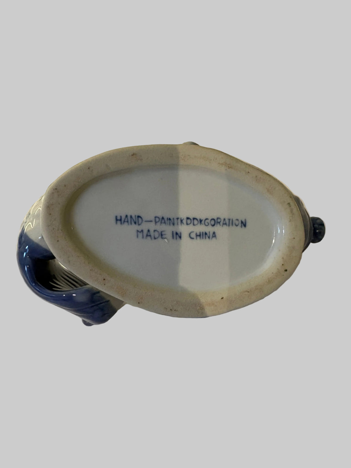 Blue and White Fish-Shaped Porcelain Teapot — Missing Handle & Lid