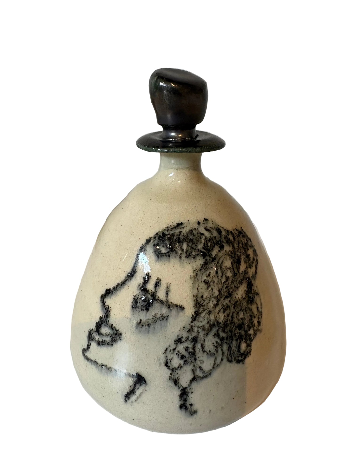 Signed Studio Pottery Bottle – Hand-Drawn Portrait Decanter