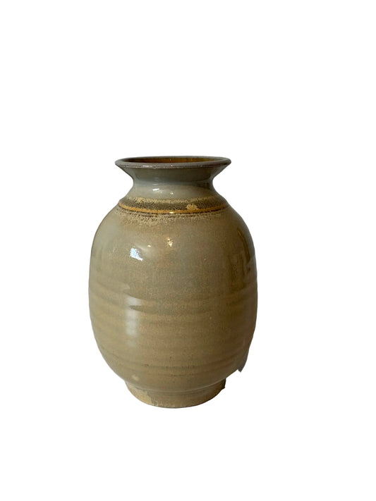 Vintage Wheel-Thrown Stoneware Vase – Celadon & Amber Glaze