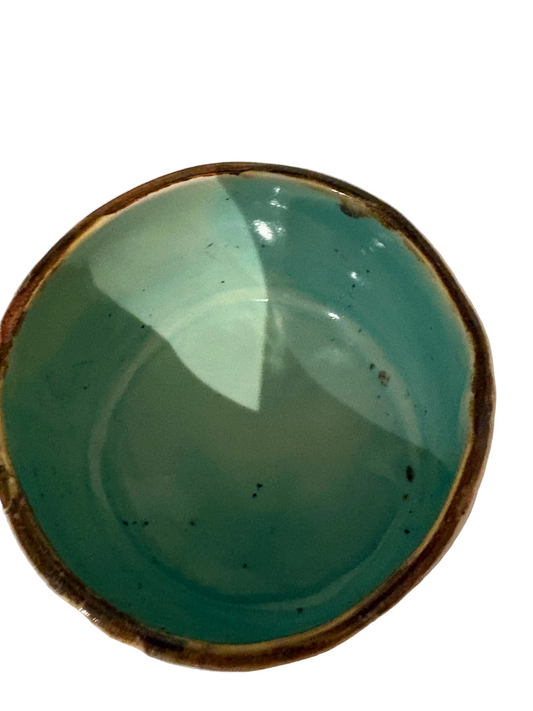 Vintage Studio Pottery Bowl — Terracotta & Turquoise Drip Glaze