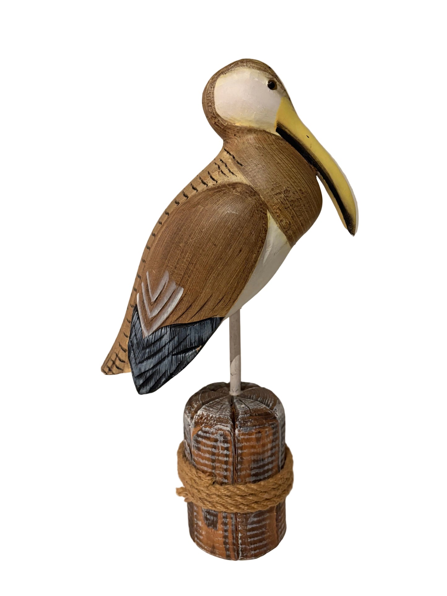 Hand-Painted Wooden Shorebird Sculpture on Dock Post