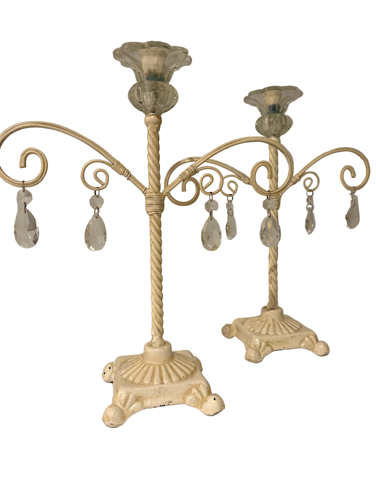 Paire de candélabres vintage crème et cristal