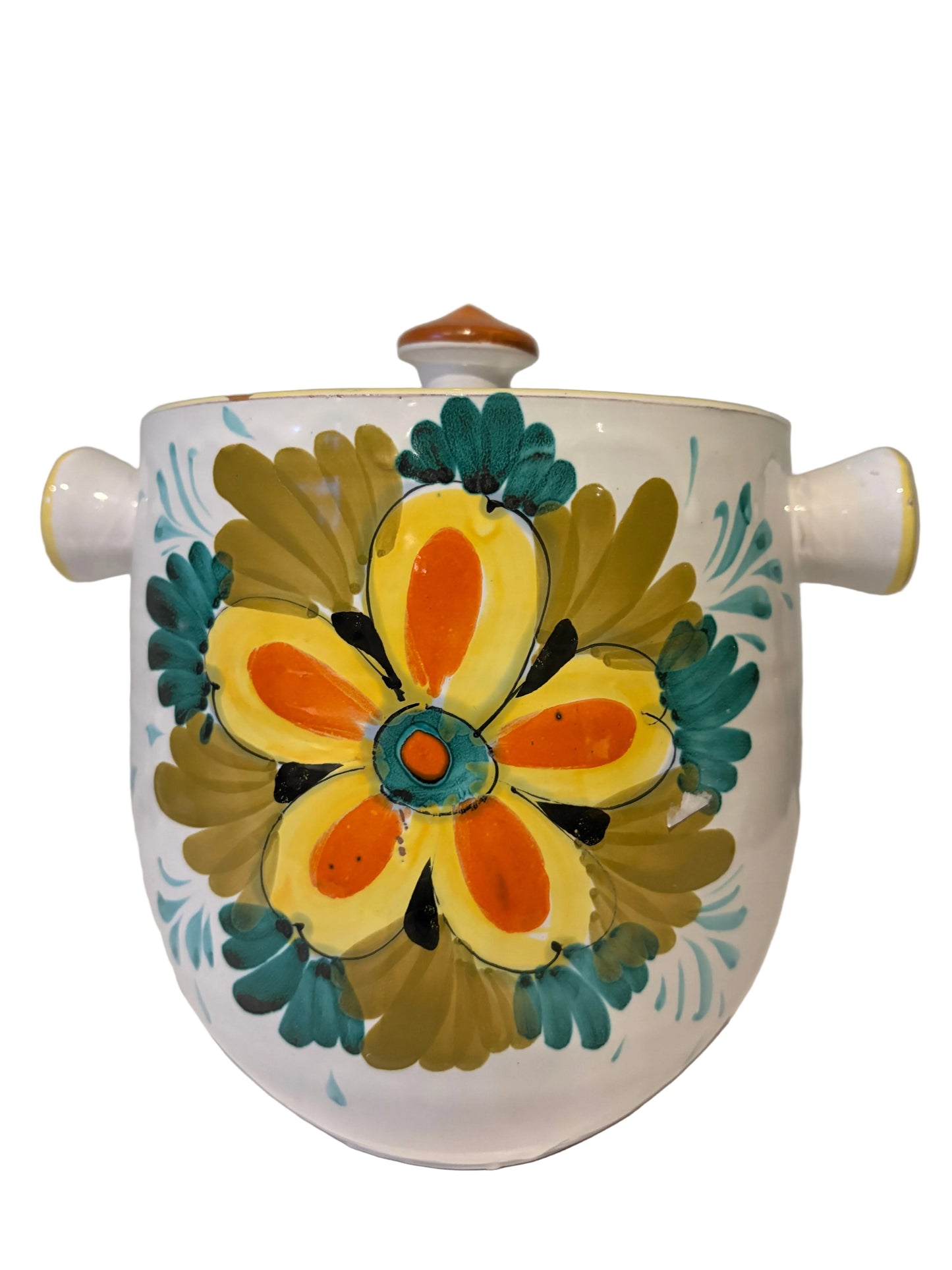 Vintage Italian Majolica Lidded Jar — Bold Floral