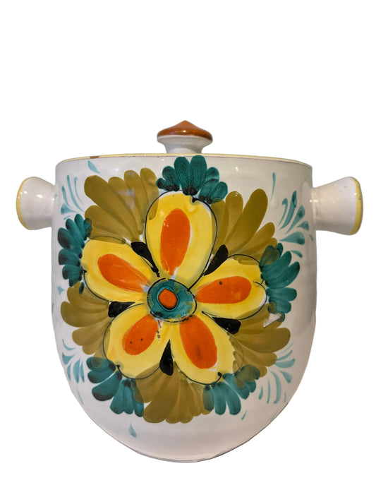 Vintage Italian Majolica Lidded Jar — Bold Floral