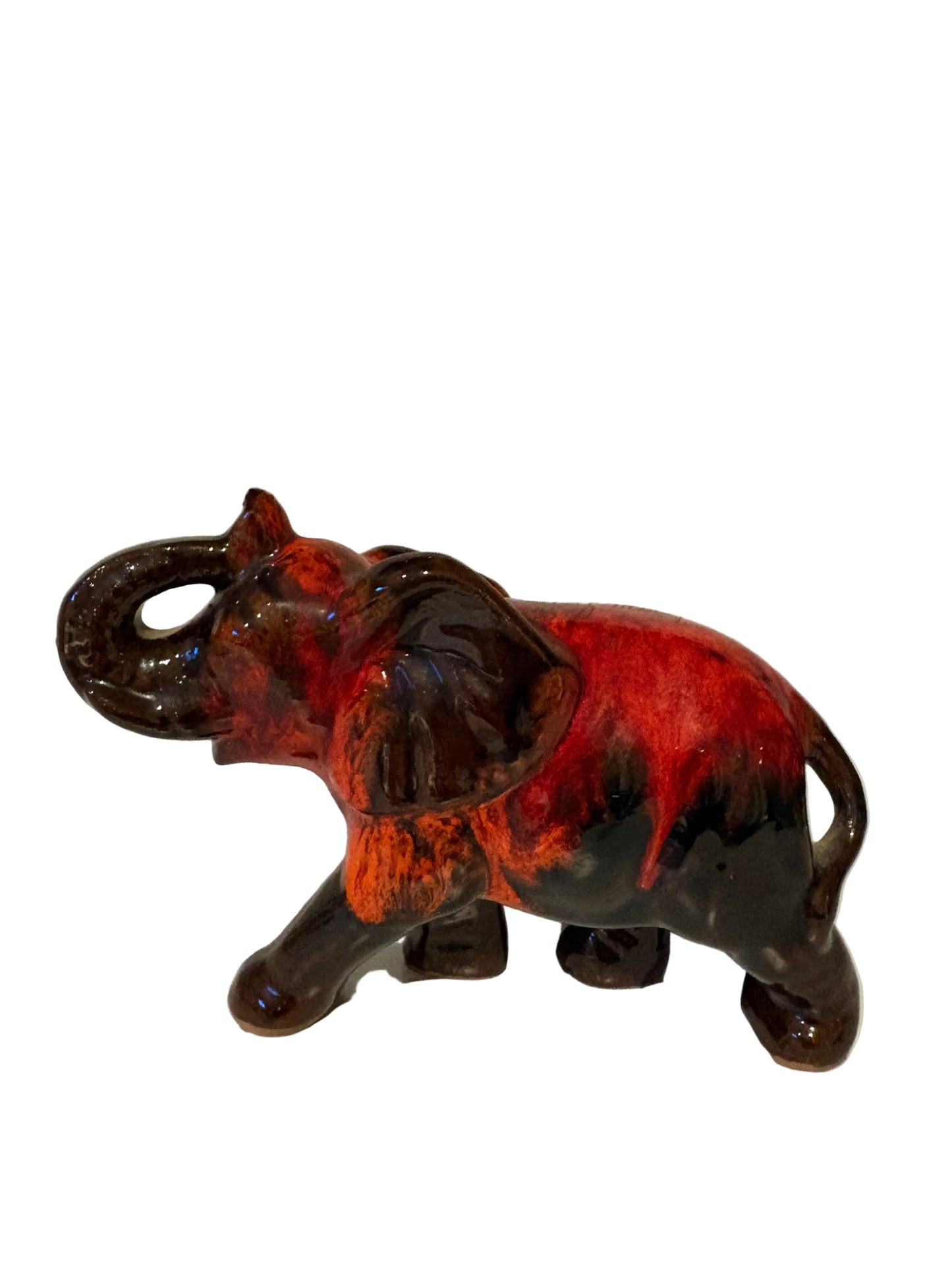 Vintage Red & Black Lava Glaze Ceramic Elephant Figurine