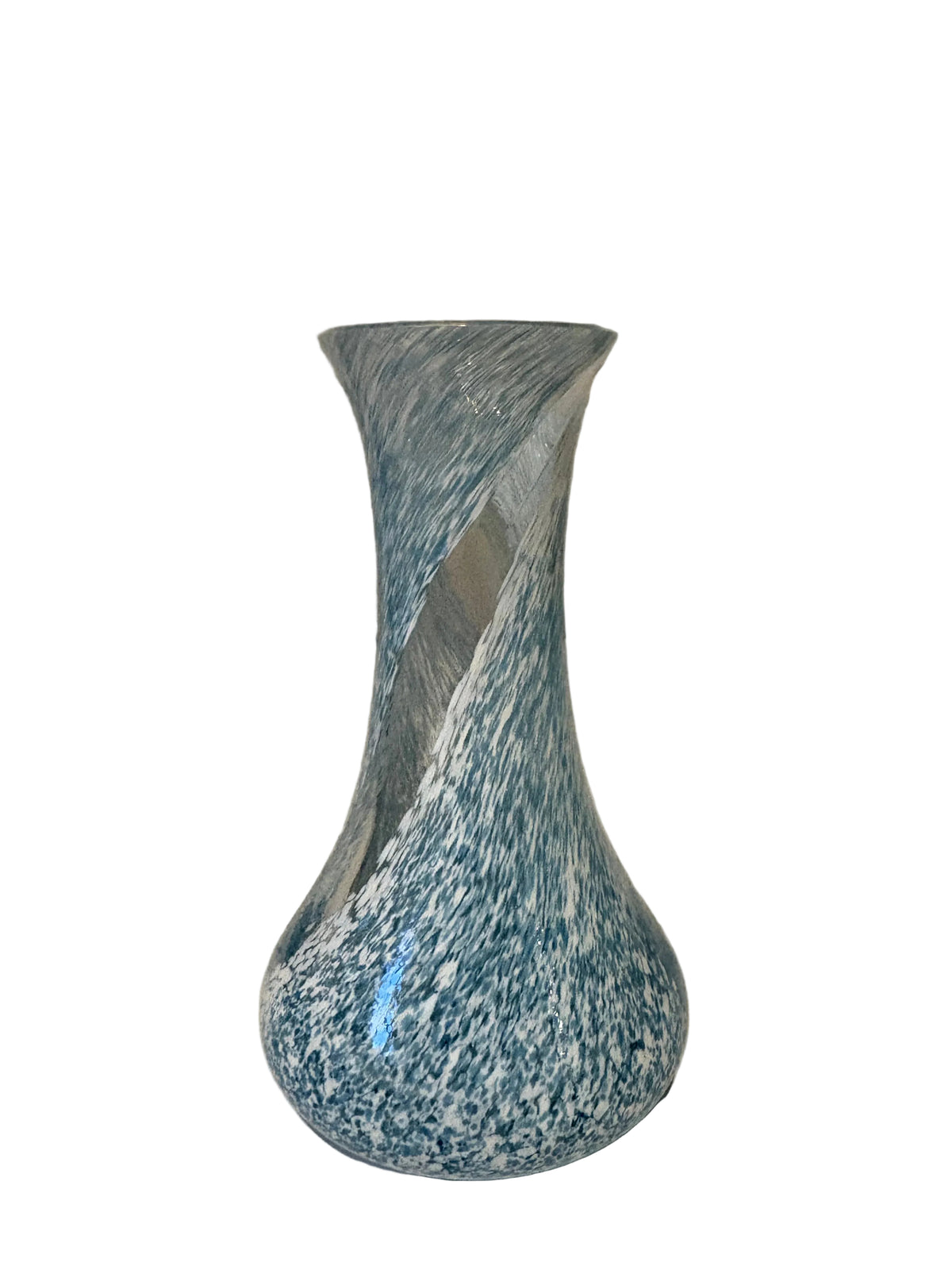 Vintage Blue & White Speckled Art Glass Vase
