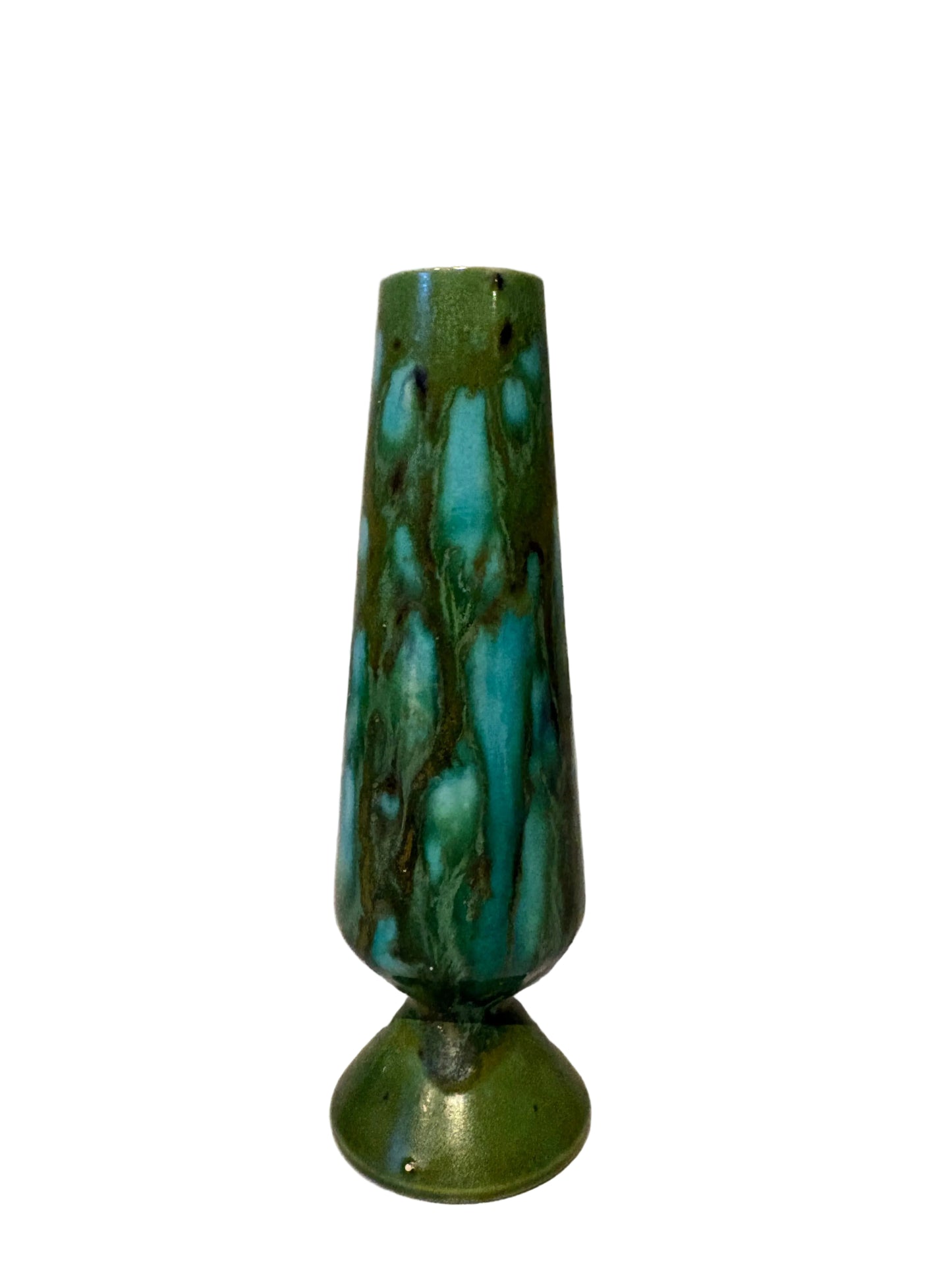 Vintage Green & Turquoise Speckled Art Glass Bud Vase