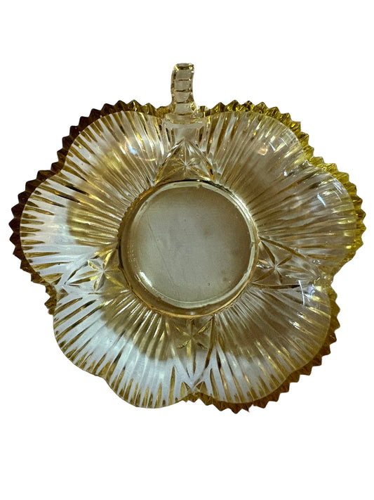 Vintage Amber Pressed Glass Serving Dish with Ruffled Edge
