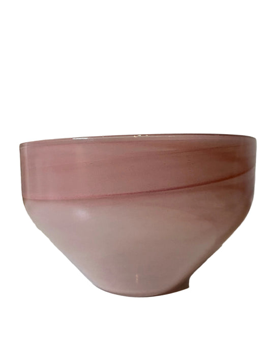 Pink Opalescent Glass Bowl — Swirled Rose & White