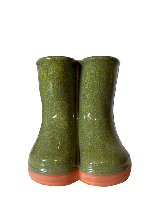 Ceramic Wellington Boot Vase — Sage Green