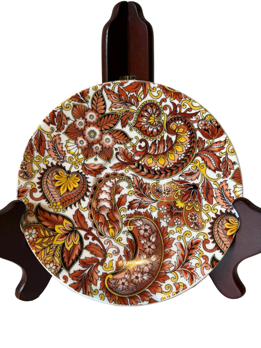 Vintage Chintz Paisley Decorative Plate — Autumn Tones