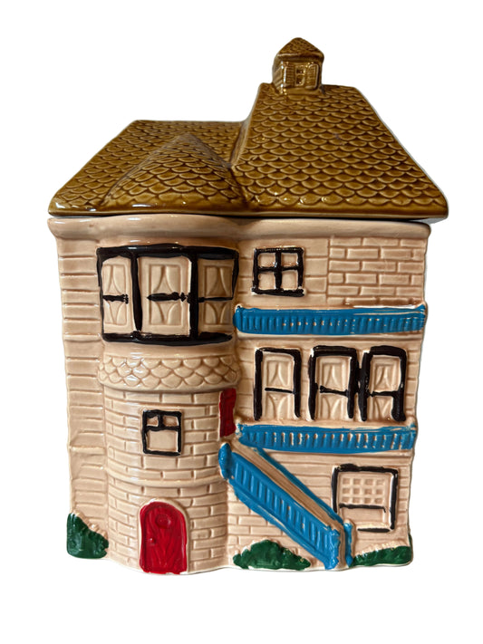Vintage Victorian Cottage Ceramic Cookie Jar