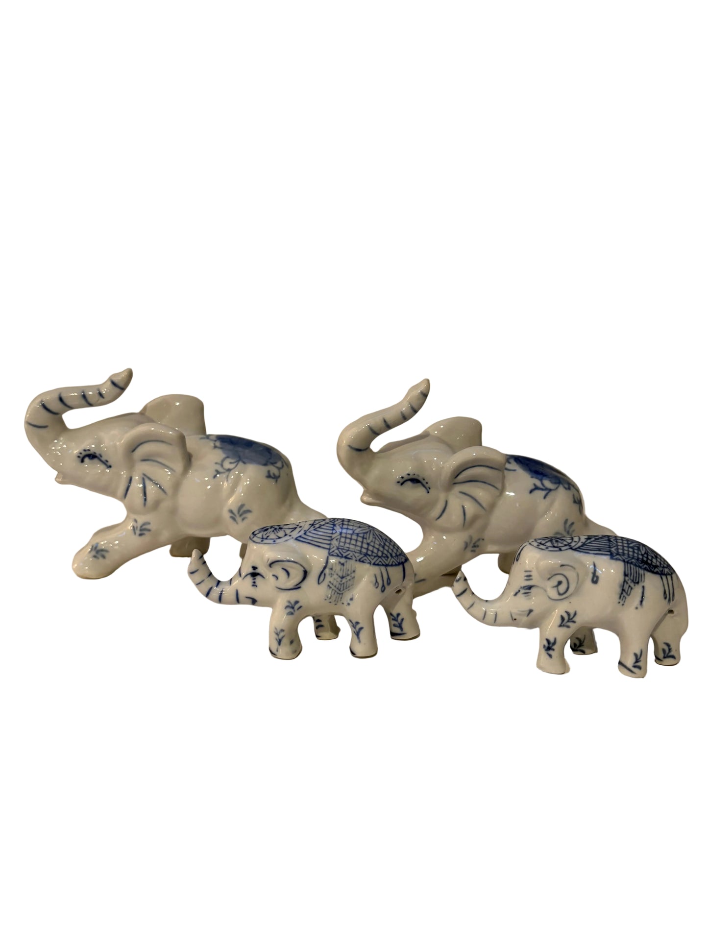 Blue & White Porcelain Elephant Figurine Set of 4