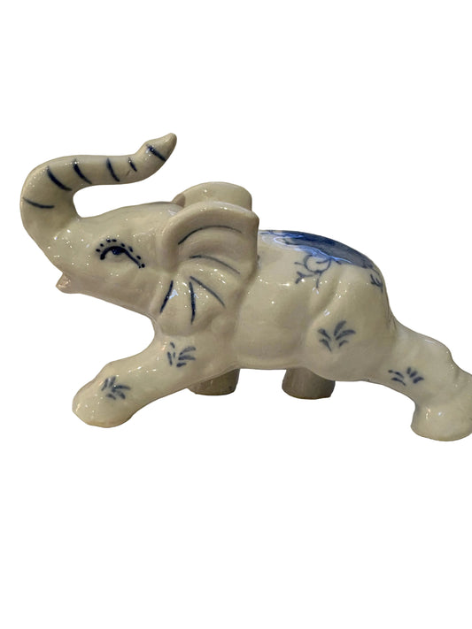 Blue & White Porcelain Elephant Figurine Set of 4