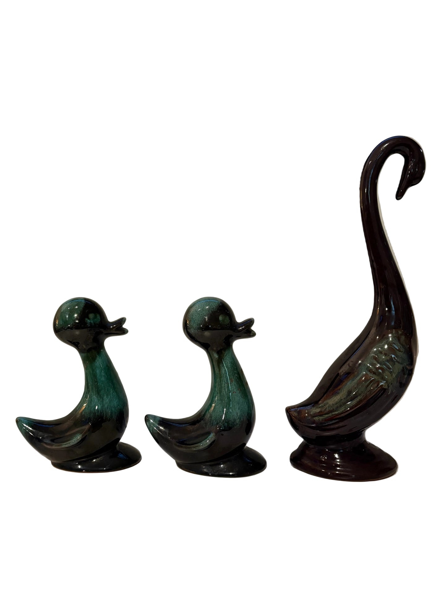 Blue Mountain Pottery Teal Duck & Swan Figurine Set