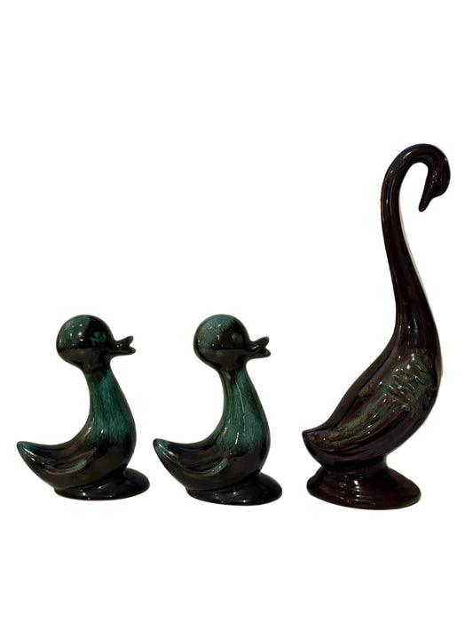 Blue Mountain Pottery Teal Duck & Swan Figurine Set