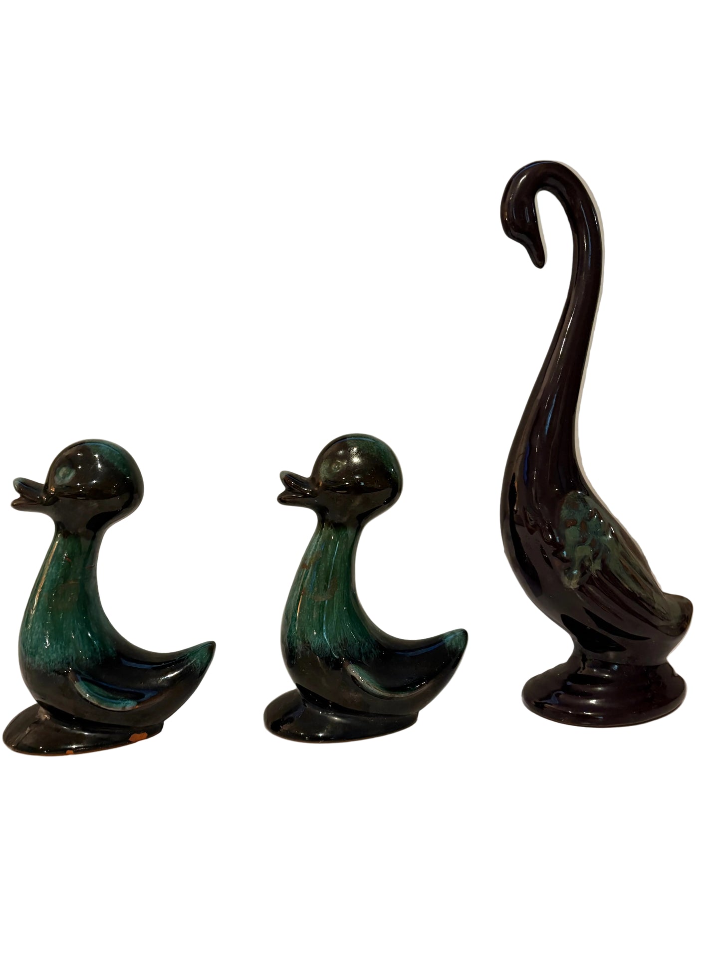 Blue Mountain Pottery Teal Duck & Swan Figurine Set