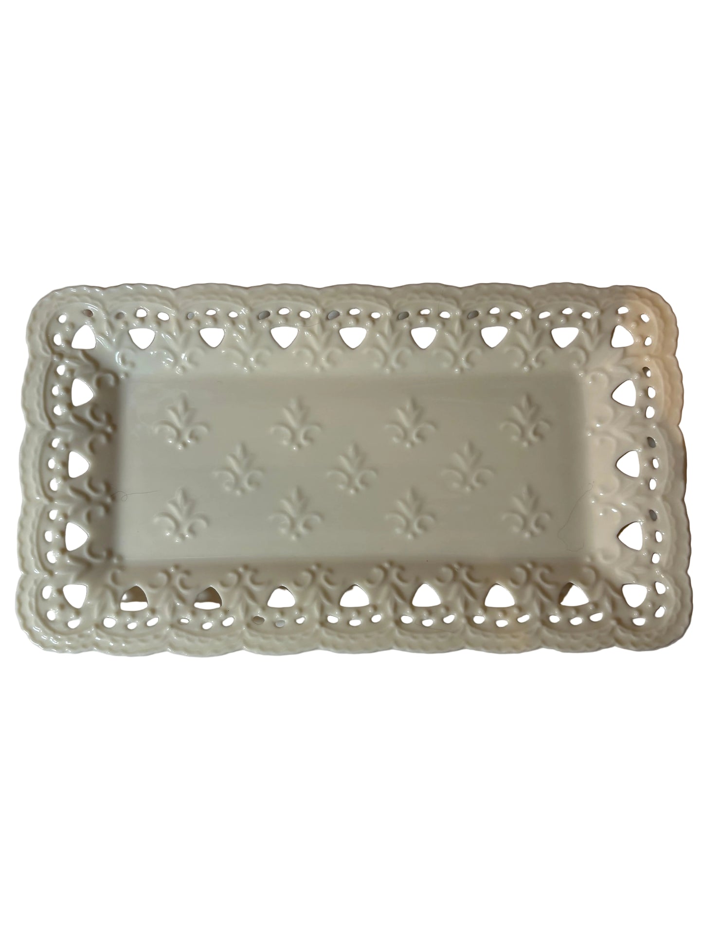 Cream Ceramic Lace-Edge Serving Set — Tray, Plate & Dish