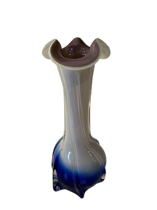 Blue and White Flared-Rim Glass Vase