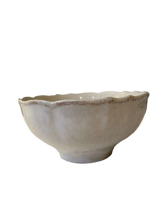 Front of deep blue ruffled decorative bowl