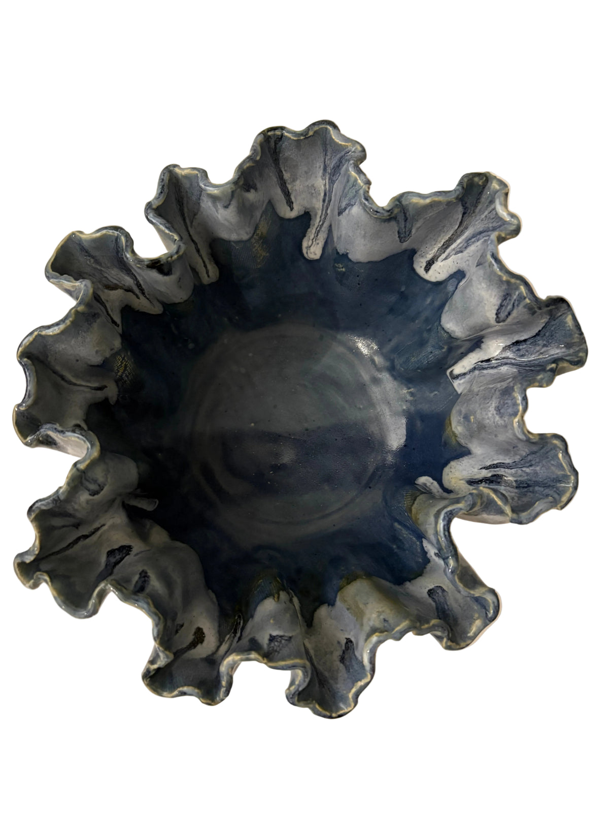 One-of-a-Kind Deep Blue Ruffled Decorative Bowl